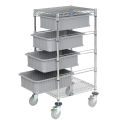Wire Cart With (4) 6&quot;H Gray Grid Containers 21&quot; x 24&quot; x 45&quot;