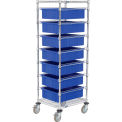 Chrome Wire Cart With 7 6&quot;H Grid Blue Containers, 21X24X69