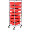 Chrome Wire Cart With 7 6&quot;H Grid Red Containers, 21X24X69
