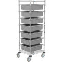 Chrome Wire Cart With 7 6&quot;H Grid Gray Containers, 21X24X69