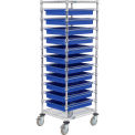 Chrome Wire Cart With 11 3&quot;H Grid Blue Containers, 21X24X69