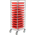 Chrome Wire Cart With 11 3"H Grid Red Containers, 21X24X69
