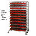 Wire Shelving with (91) 4&quot;H Plastic Shelf Bins Red, 48x14x74