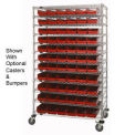 Wire Shelving with (66) 4&quot;H Plastic Shelf Bins Red, 48x24x74