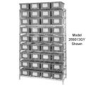 Wire Shelving With (24) 9&quot;H Nest & Stack Shipping Totes Gray, 48x18x74