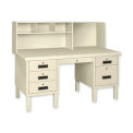 Double Pedestal Shop Desk w/ Filing Cabinet, 60&quot;W x 24&quot;D x 52&quot;H, Gray
