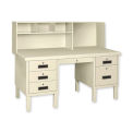 Double Pedestal Shop Desk w/ Filing Cabinet, 60&quot;W x 24&quot;D x 52&quot;H, Blue