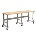 Mobile Fixed Height Workbench, Maple Block Square Edge, 96&quot;W x 36&quot;D, Gray