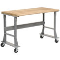 Mobile Fixed Height Workbench, Maple Block Safety Edge, 72&quot;W x 30&quot;D, Gray