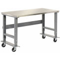 Mobile Adjustable Height Workbench, Stainless Steel, 60&quot;W x 30&quot;D, Gray