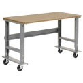 Mobile Adjustable Height Workbench, Shop Square Edge, 60"W x 36"D, Gray