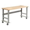Mobile Adjustable Height Workbench, Maple Butcher Block Square Edge, 60&quot;W x 36&quot;D, Gray