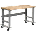 Mobile Adjustable Height Workbench, Maple Butcher Block Safety Edge, 60&quot;W x 30&quot;D, Gray
