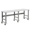 Mobile Adjustable Height Workbench, Plastic Laminate Square Edge, 96&quot;W x 30&quot;D, Gray
