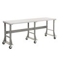Mobile Fixed Height Workbench, Plastic Laminate Square Edge, 96"W x 36"D, Gray