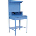Shop Desk w/Pigeonhole Compartments, Pegboard Riser w/Shelf, 34-1/2&quot;W x 30&quot;D x38 to 42-1/2&quot;H, Bue