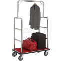 Silver Stainless Steel Bellman Cart, Straight Uprights, 6&quot; Rubber Casters, 41-1/4&quot;L x 24&quot;W x 73&quot;H