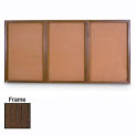 United Visual Products 96&quot;W x 48&quot;H 3-Door Illuminated Corkboard with Walnut Frame