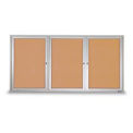 United Visual Products 72&quot;W x 48&quot;H 3-Door Outdoor Enclosed Corkboard with Satin Aluminum Frame
