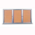 United Visual Products 96&quot;W x 48&quot;H 3-Door Indoor Enclosed Corkboard with Radius Frame