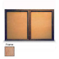 United Visual Products 60&quot;W x 36&quot;H 2-Door Illuminated Corkboard with Light Oak Frame