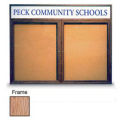 United Visual Products 42&quot;W x 32&quot;H 2-Door Non-Illuminated Corkboard with Header and Light Oak Frame