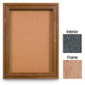 United Visual Products 24&quot;W x 36&quot;H 1-Door Enclosed Black Easy Tack Board with Light Oak Frame