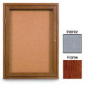 United Visual Products 24&quot;W x 36&quot;H 1-Door Enclosed Gray Easy Tack Board with Cherry Frame