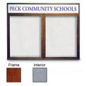 United Visual Products 48&quot;W x 36&quot;H 2-Door Enclosed Gray Easy Tack Board with Header and Cherry Frame