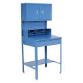 Shop Desk w/Pigeonhole Compartments, Cabinet Riser, 34-1/2&quot;W x 30&quot;D x 38 to 42-1/2&quot;H, Blue