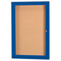 Aarco 1 Door Framed Enclosed Bulletin Board Blue Powder Coat - 18&quot;W x 24&quot;H