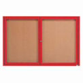 Aarco 2 Door Framed Enclosed Bulletin Board Red Powder Coat - 72&quot;W x 48&quot;H