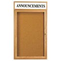 Aarco 1 Door Oak Enclosed Bulletin Board w/ Header - 24&quot;W x 36&quot;H