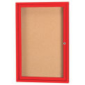 Aarco 1 Door Framed Enclosed Bulletin Board Red Powder Coat - 24&quot;W x 36&quot;H