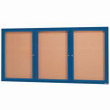 Aarco 3 Door Framed Enclosed Bulletin Board Blue Powder Coat - 72&quot;W x 36&quot;H