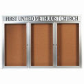 Aarco 3 Door Aluminum Framed Bulletin Board w/ Header - 72&quot;W x 48&quot;H