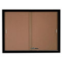 Aarco 2 Door Aluminum Framed Bulletin Boards w/ Sliding Door Black Pc - 48&quot;W x 36&quot;H