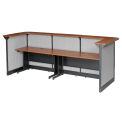 124&quot;W x 44&quot;D x 46&quot;H U-Shaped Reception Station With Raceway, Cherry Counter/Gray Panel