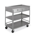 LAKESIDE Stainless Steel Mobile Tables - 36&quot;Wx20&quot;D Shelf - 3 Shelves - 20-Gauge - 2 Drawers