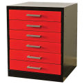 Fort Knox Workbench Pedestal-6 Drawer, 18&quot;x24&quot;x 32&quot;, Black Body, Red Doors