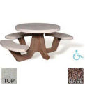 42&quot; ADA Concrete Round Picnic Table, Tan River Rock Top, Red Quartzite Leg