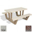38&quot; Concrete Rectangular Picnic Table, Polished Tan River Rock Top, Red Quartzite Leg