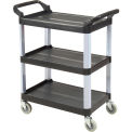 Luxor Black 3-Shelf Plastic Serving Utility Cart, 200 Lb. Capacity, 33-1/2&quot;L x 16-3/4&quot;W x 36-3/4&quot;H