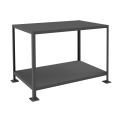 Durham Mfg. Stationary Machine table W/ 2 Shelves, Steel Square Edge, 48&quot;W x 30&quot;D, Gray