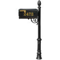 Lewiston Mailbox with Post, Ornate Base & Pineapple Finial, with Vinyl Numbers, Black