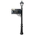 Mailbox w/Post Fluted Base & Solar Lamp, w/3 Address Plates, Black