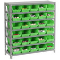 7 Shelf Steel Shelving with (30) 4&quot;H Plastic Shelf Bins, Green, 36x12x39
