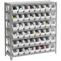 7 Shelf Steel Shelving with (48) 4&quot;H Plastic Shelf Bins, Ivory, 36&quot;Wx12&quot;Dx39&quot;H