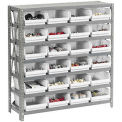 7 Shelf Steel Shelving with (24) 4&quot;H Plastic Shelf Bins, Stone White, 36x12x39