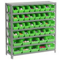 7 Shelf Steel Shelving with (42) 4&quot;H Plastic Shelf Bins, Green, 36x12x39